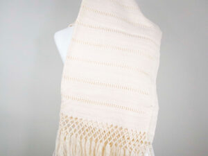 Handmade Mexican Handwoven Shawl Scarf Wrap Beige 100% Cotton